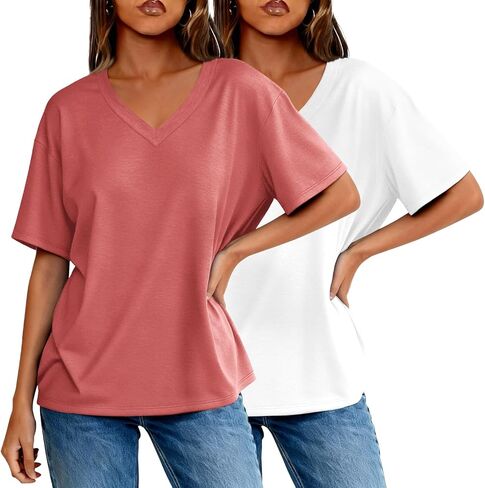 2 Pack Womens Summer Tops V Neck Short Sleeve T Shirts 2026 Basic Casual Tees Trending Clothes in Saudi Arabia