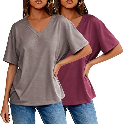 2 Pack Womens Summer Tops V Neck Short Sleeve T Shirts 2026 Basic Casual Tees Trending Clothes in Saudi Arabia