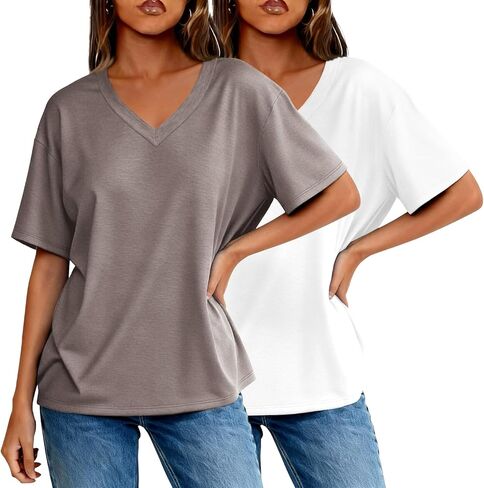 2 Pack Womens Summer Tops V Neck Short Sleeve T Shirts 2026 Basic Casual Tees Trending Clothes in Saudi Arabia