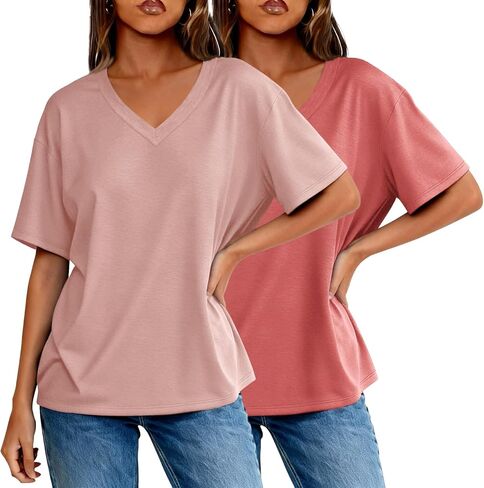 2 Pack Womens Summer Tops V Neck Short Sleeve T Shirts 2026 Basic Casual Tees Trending Clothes in Saudi Arabia