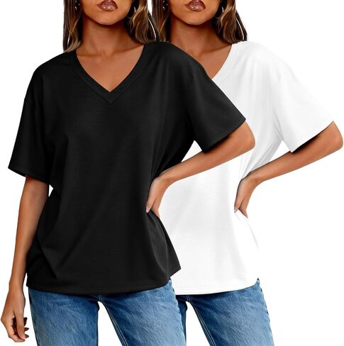 2 Pack Womens Summer Tops V Neck Short Sleeve T Shirts 2026 Basic Casual Tees Trending Clothes in Saudi Arabia