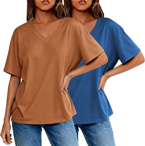 2 Pack Womens Summer Tops V Neck Short Sleeve T Shirts 2026 Basic Casual Tees Trending Clothes in Saudi Arabia