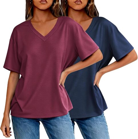 2 Pack Womens Summer Tops V Neck Short Sleeve T Shirts 2026 Basic Casual Tees Trending Clothes in Saudi Arabia