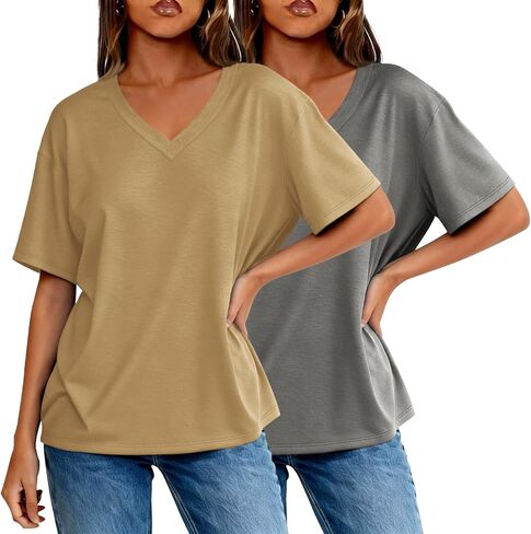 2 Pack Womens Summer Tops V Neck Short Sleeve T Shirts 2026 Basic Casual Tees Trending Clothes in Saudi Arabia