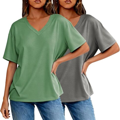2 Pack Womens Summer Tops V Neck Short Sleeve T Shirts 2026 Basic Casual Tees Trending Clothes in Saudi Arabia