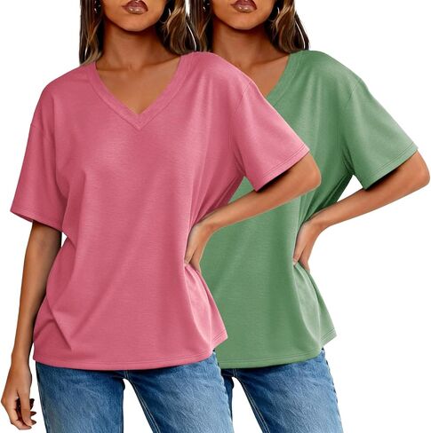 2 Pack Womens Summer Tops V Neck Short Sleeve T Shirts 2026 Basic Casual Tees Trending Clothes in Saudi Arabia