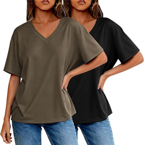 2 Pack Womens Summer Tops V Neck Short Sleeve T Shirts 2026 Basic Casual Tees Trending Clothes in Saudi Arabia
