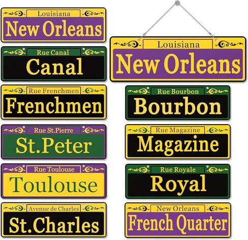 EastLink Mardi Gras Decorations 10 Pack, Duplex Printed New Orleans Street Signs with Easy Hanging Chains, Waterproof PVC Mardi Gras Accessories for Indoor & Outdoor Masquerade Party Decorations in Kuwait