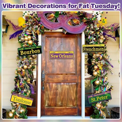 EastLink Mardi Gras Decorations 10 Pack, Duplex Printed New Orleans Street Signs with Easy Hanging Chains, Waterproof PVC Mardi Gras Accessories for Indoor & Outdoor Masquerade Party Decorations in Kuwait