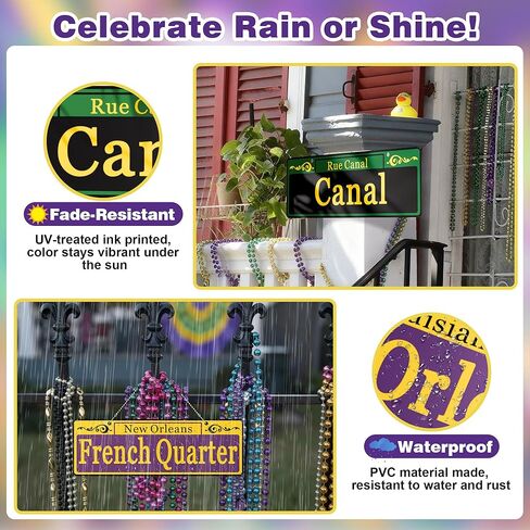 EastLink Mardi Gras Decorations 10 Pack, Duplex Printed New Orleans Street Signs with Easy Hanging Chains, Waterproof PVC Mardi Gras Accessories for Indoor & Outdoor Masquerade Party Decorations in Kuwait