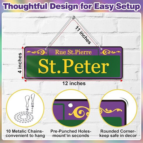 EastLink Mardi Gras Decorations 10 Pack, Duplex Printed New Orleans Street Signs with Easy Hanging Chains, Waterproof PVC Mardi Gras Accessories for Indoor & Outdoor Masquerade Party Decorations in Kuwait