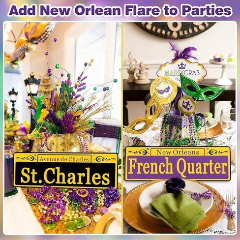 EastLink Mardi Gras Decorations 10 Pack, Duplex Printed New Orleans Street Signs with Easy Hanging Chains, Waterproof PVC Mardi Gras Accessories for Indoor & Outdoor Masquerade Party Decorations in Kuwait