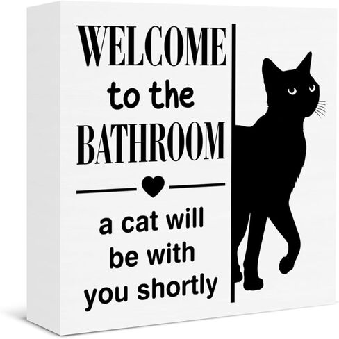 Funny Bathroom Cat Decor Welcome to the Bathroom a Cat Will Be with You Shortly Rustic Wooden Box Sign for Home Toilet Shelf Wall Decor in Saudi Arabia