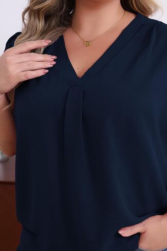 Women's Plus Size Casual Blouses Solid Business Work Tops Petal Short Sleeve V Neck Loose Fit T Shirt Summer Trendy 2025 in Saudi Arabia