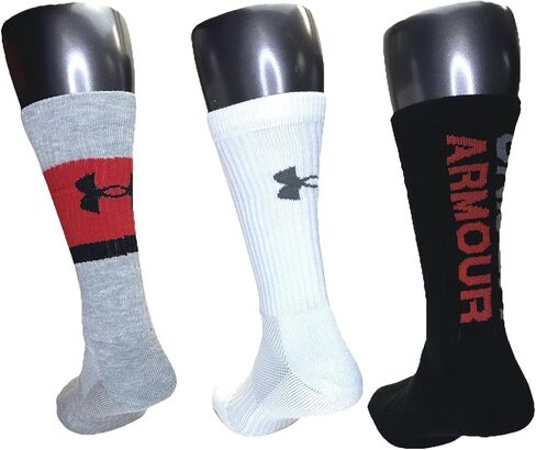 Under Armour Mens 3 Pairs Training Crew Socks, Large,Black/Grey/White in Saudi Arabia