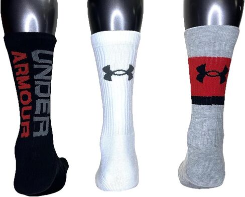Under Armour Mens 3 Pairs Training Crew Socks, Large,Black/Grey/White in Saudi Arabia