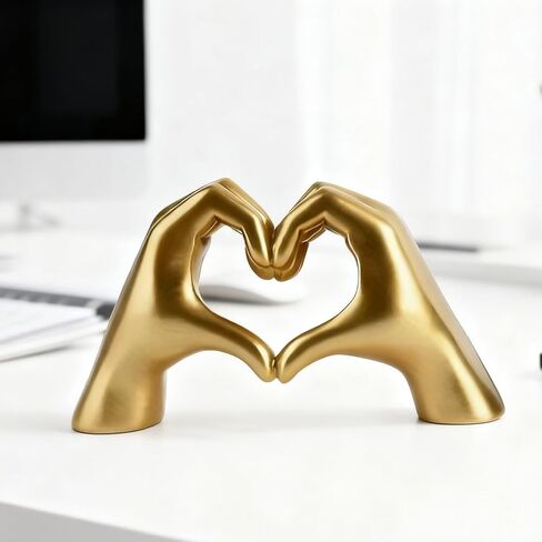 Heart Hand Sculpture - Modern Love Gesture Decor for Home Office, Bookshelf, Coffee Table - Unique Wedding, Christmas, Birthday Gift (Gold) in Saudi Arabia