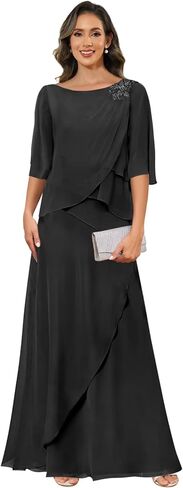 فساتين أم العروس للنساء فستان شيفون دانتيل طويل على شكل حرف A لجدة العريس in Kuwait