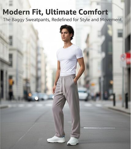 TrailTech Men's Baggy Sweatpants Wide Leg Barrel Sweat Pants Lounge Sweat Pants Drawstring Waist Jogging Pants with Pockets in Saudi Arabia