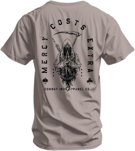Combat Iron Men's Graphic T-Shirt | Mercy Costs Extra | Athletic Fit, Tagless Comfort in Saudi Arabia
