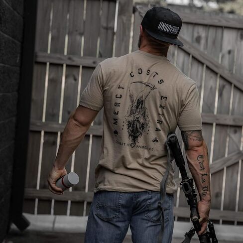 Combat Iron Men's Graphic T-Shirt | Mercy Costs Extra | Athletic Fit, Tagless Comfort in Saudi Arabia