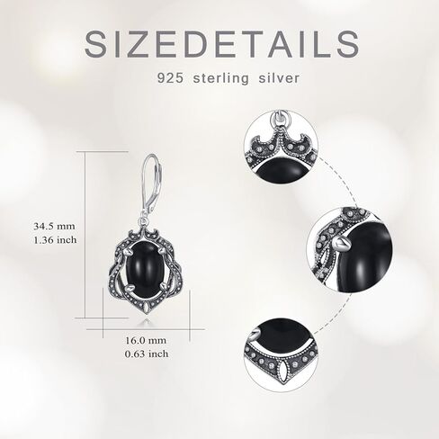 Oval Black Onyx Earrings 925 Sterling Silver Oxidized Vintage Retro Filigree Leverback Dangle Drop Earrings for Women in Saudi Arabia