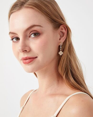 18K Gold Plated Clover Dangle Earrings for Women | Four Leaf Clover Earrings in Saudi Arabia