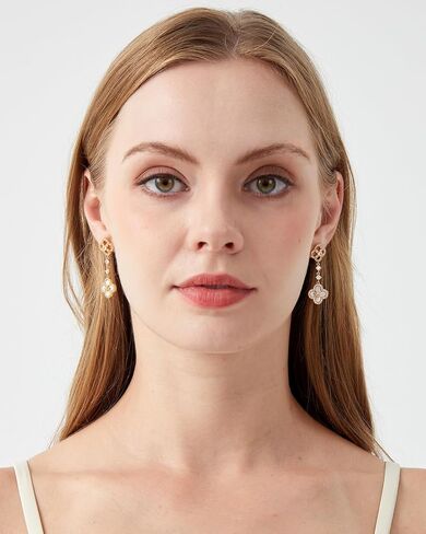 18K Gold Plated Clover Dangle Earrings for Women | Four Leaf Clover Earrings in Saudi Arabia