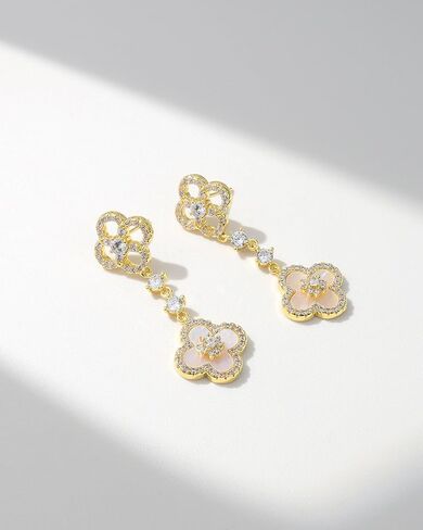 18K Gold Plated Clover Dangle Earrings for Women | Four Leaf Clover Earrings in Saudi Arabia