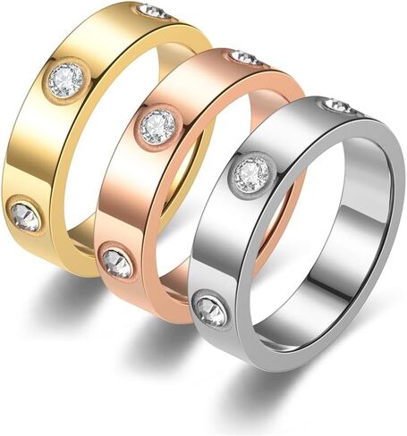 3Pcs Love Ring Set Titanium Stainless Steel Cubic Zirconia Non Tarnish Simple Minimalist Promise Ring Wedding Band Jewelry Friendship Birthday Gifts for Women in Saudi Arabia