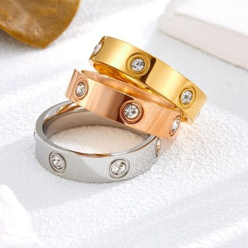 3Pcs Love Ring Set Titanium Stainless Steel Cubic Zirconia Non Tarnish Simple Minimalist Promise Ring Wedding Band Jewelry Friendship Birthday Gifts for Women in Saudi Arabia