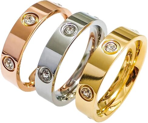 3Pcs Love Ring Set Titanium Stainless Steel Cubic Zirconia Non Tarnish Simple Minimalist Promise Ring Wedding Band Jewelry Friendship Birthday Gifts for Women in Saudi Arabia