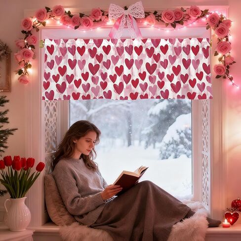 عيد الحب قلوب الستائر للنوافذ 54x18 بوصة الوردي شكل قلب الستار الستارة للمطبخ الحمام غرفة نوم غرفة المعيشة ديكور in Kuwait