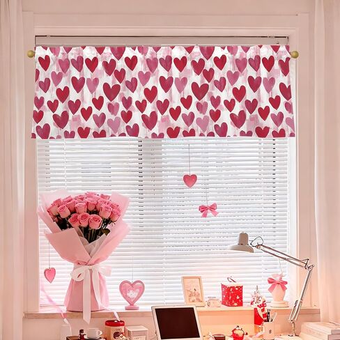 عيد الحب قلوب الستائر للنوافذ 54x18 بوصة الوردي شكل قلب الستار الستارة للمطبخ الحمام غرفة نوم غرفة المعيشة ديكور in Kuwait