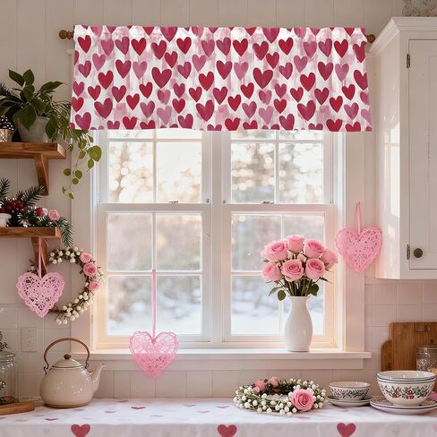عيد الحب قلوب الستائر للنوافذ 54x18 بوصة الوردي شكل قلب الستار الستارة للمطبخ الحمام غرفة نوم غرفة المعيشة ديكور in Kuwait