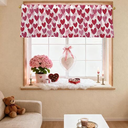 عيد الحب قلوب الستائر للنوافذ 54x18 بوصة الوردي شكل قلب الستار الستارة للمطبخ الحمام غرفة نوم غرفة المعيشة ديكور in Kuwait