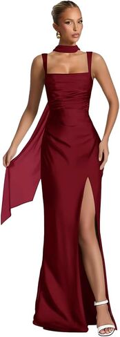 UZN Long Satin Bridesmaid Dresses with Scarf 2025 Slit Mermaid Ruched Formal Evening Party Dress in Saudi Arabia