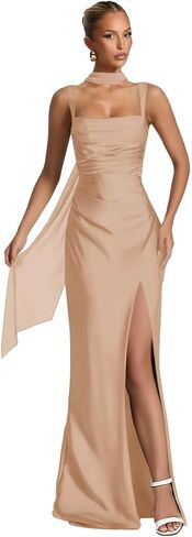 UZN Long Satin Bridesmaid Dresses with Scarf 2025 Slit Mermaid Ruched Formal Evening Party Dress in Saudi Arabia