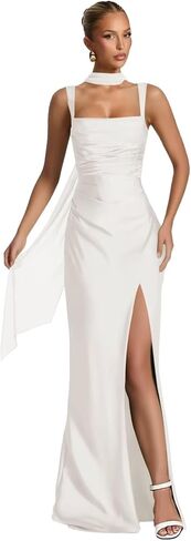 UZN Long Satin Bridesmaid Dresses with Scarf 2025 Slit Mermaid Ruched Formal Evening Party Dress in Saudi Arabia