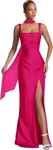 UZN Long Satin Bridesmaid Dresses with Scarf 2025 Slit Mermaid Ruched Formal Evening Party Dress in Saudi Arabia