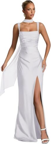 UZN Long Satin Bridesmaid Dresses with Scarf 2025 Slit Mermaid Ruched Formal Evening Party Dress in Saudi Arabia
