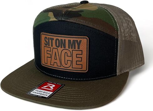 Sit on My Face hat Funny Daddy Joke Trucker hat, Laser Engraved Vegan Leather Patch, Richardson 112 Snapback in Saudi Arabia