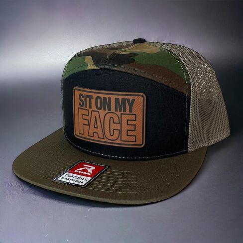 Sit on My Face hat Funny Daddy Joke Trucker hat, Laser Engraved Vegan Leather Patch, Richardson 112 Snapback in Saudi Arabia
