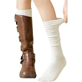 Women's 2 Pairs Y2K Boot Socks Ribbed Knit Knee High Socks Comfy Long Leg Warmers in Saudi Arabia