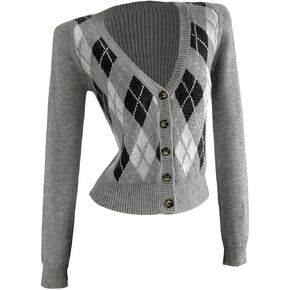 سترات كارديجان نسائية SweatyRocks للخريف بأكمام طويلة وسترة Argyle ورقبة على شكل حرف V وأزرار لأعلى in Kuwait
