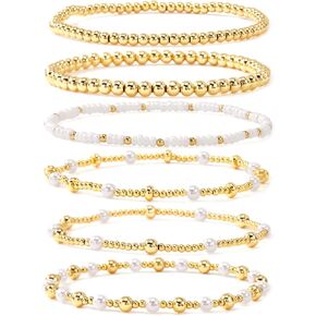 Gold Beaded Bracelet Stack for Women, Bohemian Cross Pearl Stackable Bracelets Fashion Holiday Accessories Jewelry Gift in Saudi Arabia