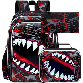 حقيبة ظهر على شكل ديناصور مقاس 16 بوصة للأولاد، 3 قطع حقيبة كتب مدرسية للأطفال لمرحلة ما قبل المدرسة الابتدائية وحقائب ظهر مدرسية مع صندوق غداء (أخضر) in Kuwait