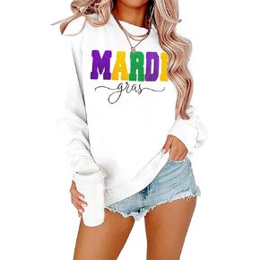 Women Mardi Gras Sweatshirt New Orleans Carnival Outfit Chenille Patch Pullover Tops Fat Tuesday Sweatshirt in Saudi Arabia