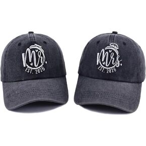 2PCS Matching Mr and Mrs EST 2025 Hats for Couple Gifts, Adjustable Cotton Vintage Embroidered Baseball Caps in Kuwait
