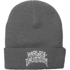 Harley-Davidson Men's Sharp Chrome H-D Cuffed Acrylic Beanie Hat - Gray in Saudi Arabia